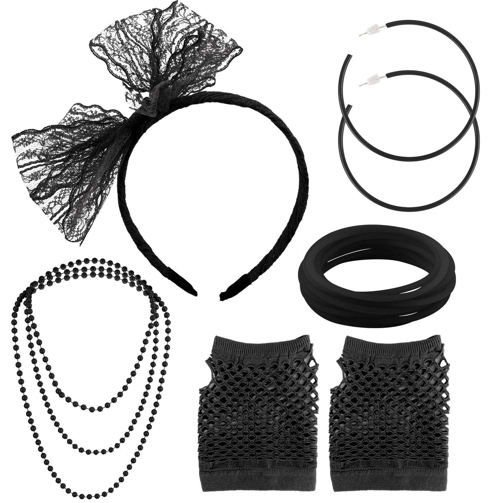 80s Fancy Dress For Women,80S Fancy Dress,80S Accessories For Women,5 Pcs Black,Neon Clothes For Women,80S Earrings,80S Outfit,80 S Accessories For Women,80'S Accessories For Women,80'S Fashion