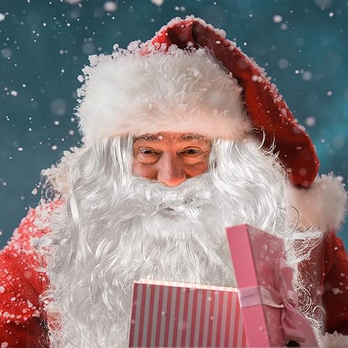 Miniatura 3 de WINOMO Conjunto de peluca y barba de Papá Noel, peluca de Navidad, disfraz blanco
