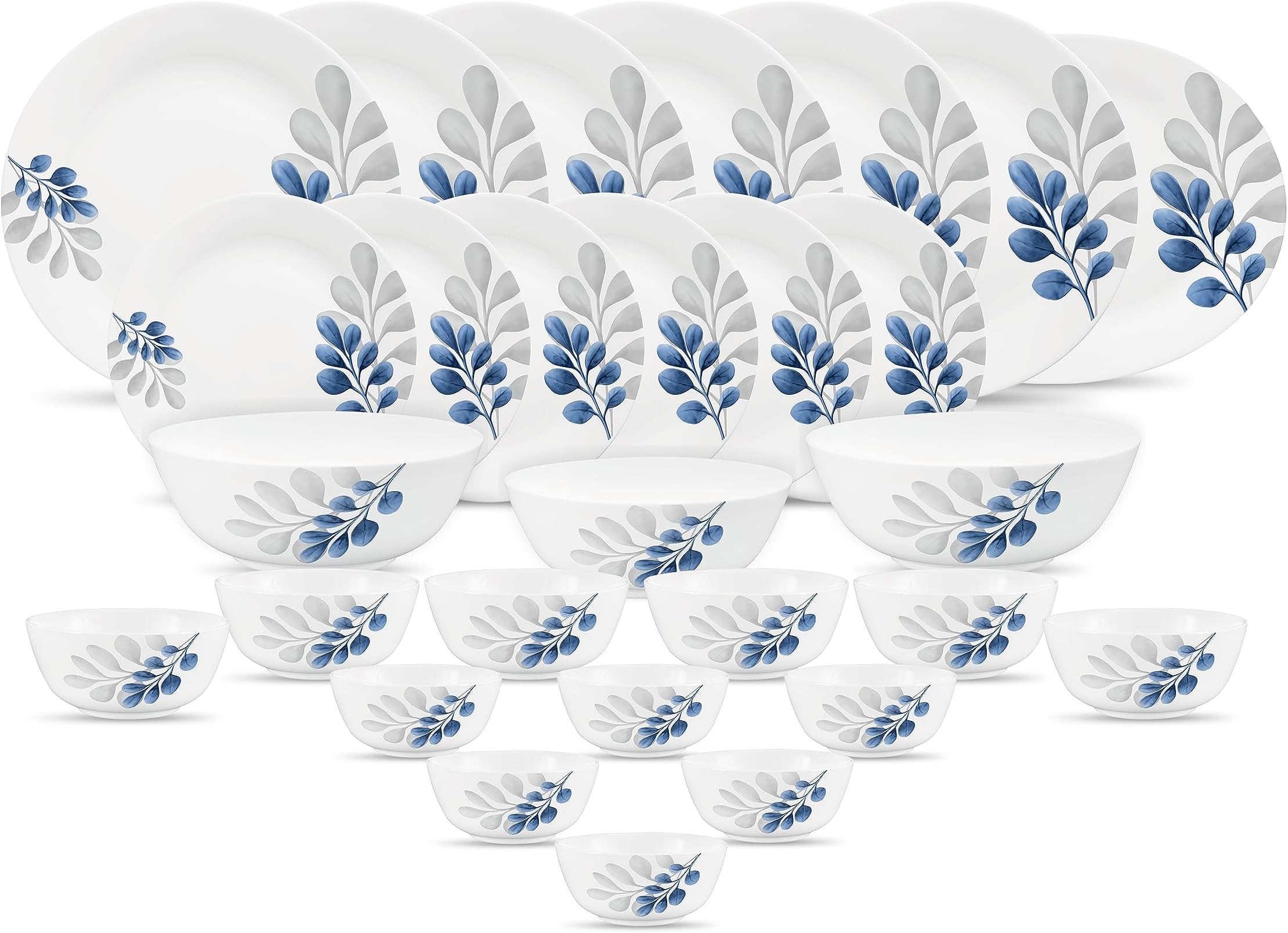 Diva by La Opala, Pearl Collection, Opal Glass Dinner Set 28 pcs, Indigo Bliss, White
