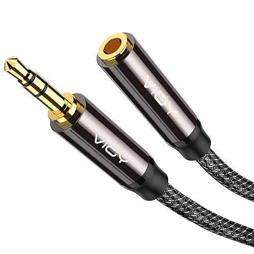 Miniatura 10 de VIOY Cable de extensión de auriculares de 20 pies, carcasa de cobre, sonido de alta fidelidad Cable de audio estéreo macho a hembra, cable auxiliar