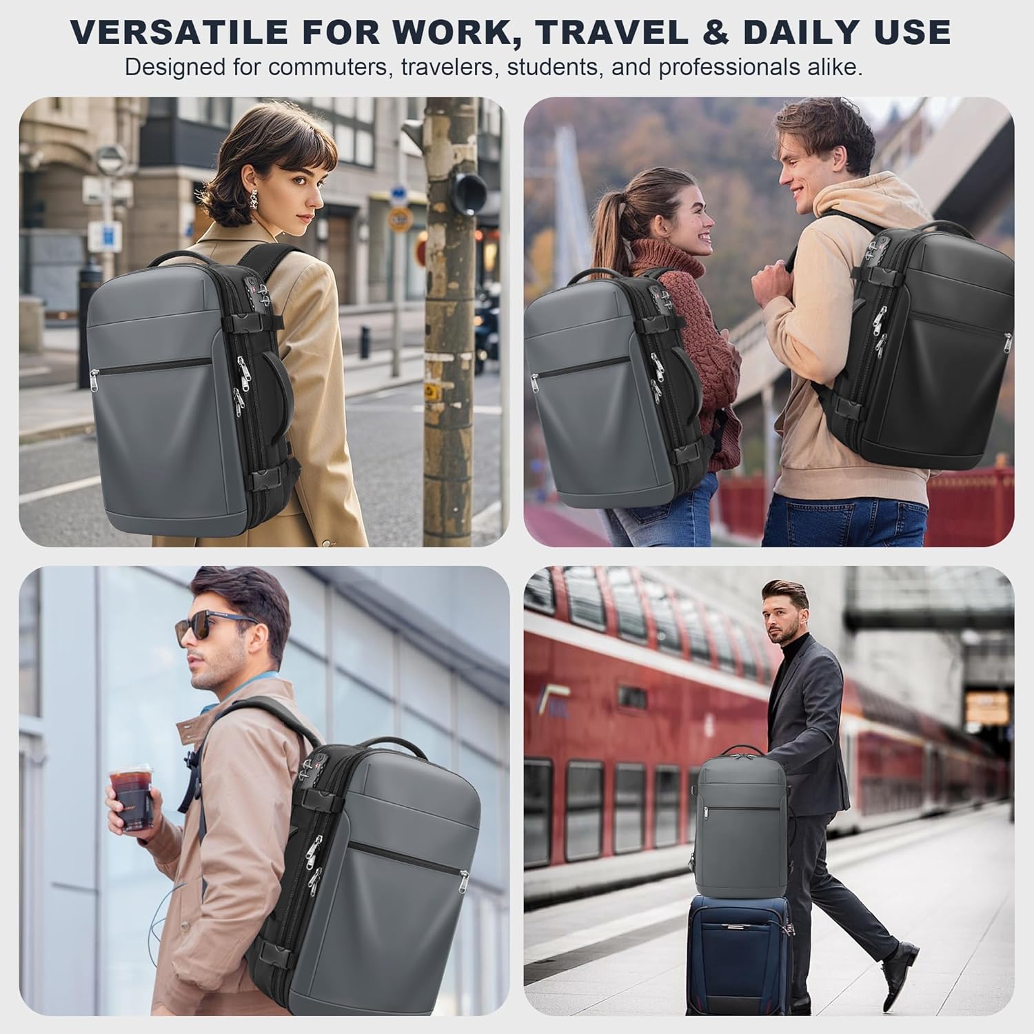 Vacuum Backpack Travel - 60L Expandable Carry-On Vacpack Backpack with Vacuum Pump, TSA Lock, Laptop Compartment, Water-Resistant Seal Compression Bag for Business & Flight Travel (Grey)