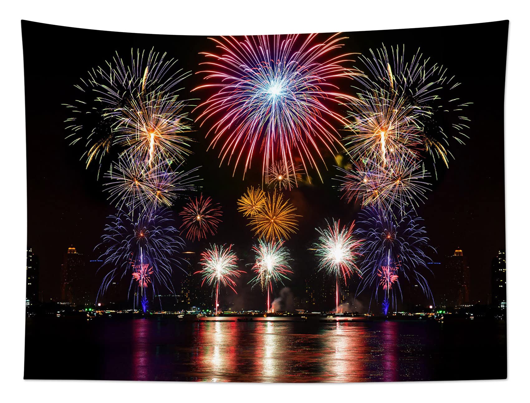 Amazon.co.jp: LB 夜景 タペストリー 夏の花火 色の花火 壁飾