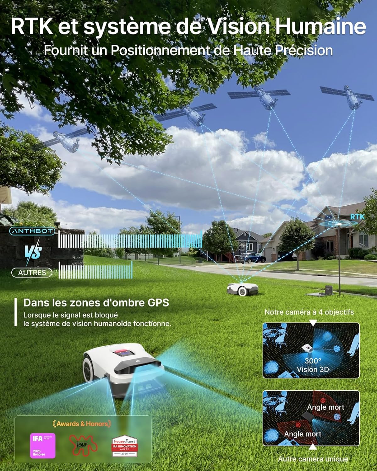ANTHBOT Genie3000 Robot Tondeuse sans Fil Périphérique-3600㎡ Full Band RTK+4 Yeux IA Vision Tondeuse Robot Gazon — vue 2