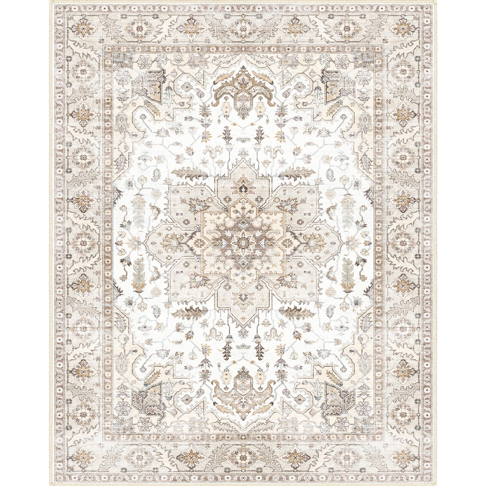 8x10 Area Rugs, Machine Washable Area Rugs for Living Room Non Slip Backing Rugs for Bedroom, Vintage Printed Home Decor Large Area Rug