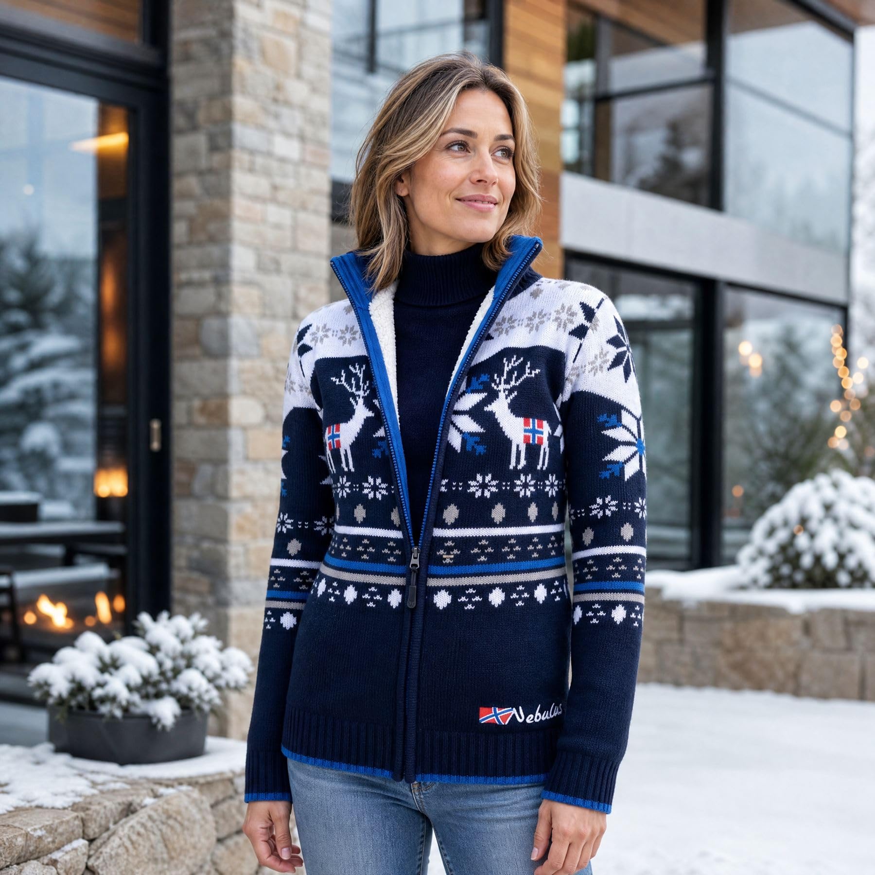 Nebulus Damen Norweger SVERRE, warme Strickjacke, praktische & vielseitige Jacke