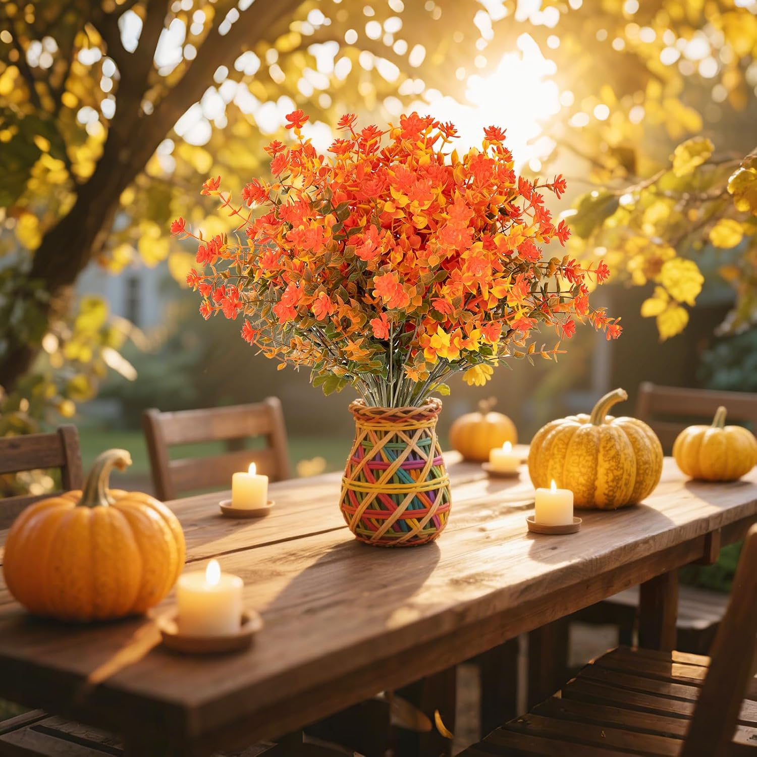 16 Bundles Artificial Flowers for Outdoors, Indoor Fake Plants with Ground Spike for Door Yard Porch Patio Garden Office Table Kitchen Planter Pot Vase Flowerpot Decorations (F)