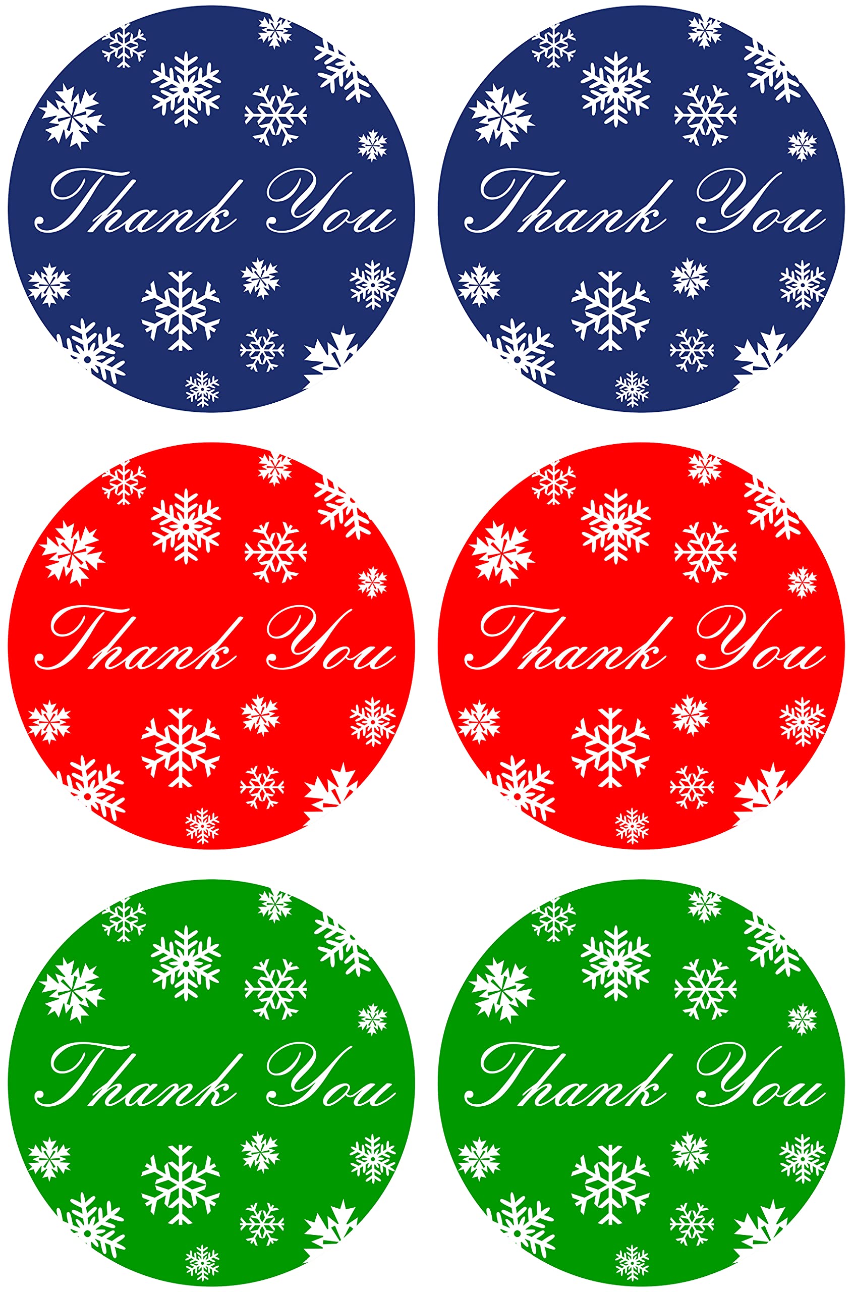 MeshaKippa Christmas Thank You Stickers - 2 Inch 120pcs Snowflake Envelope Seal in Blue, Green, Red