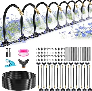 20m Bewässerungssystem Garten mit 20 Vernebelungsdüsen aus Kupfer, 360° verstellbar für Rasen, Gewächshaus, Balkon