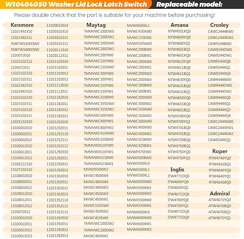 Miniatura 8 de Blutoget W10404050 W10238287 - Conjunto de interruptor de bloqueo de tapa de lavadora W10240513 Strike by Blutoget - Compatible con lavadora
