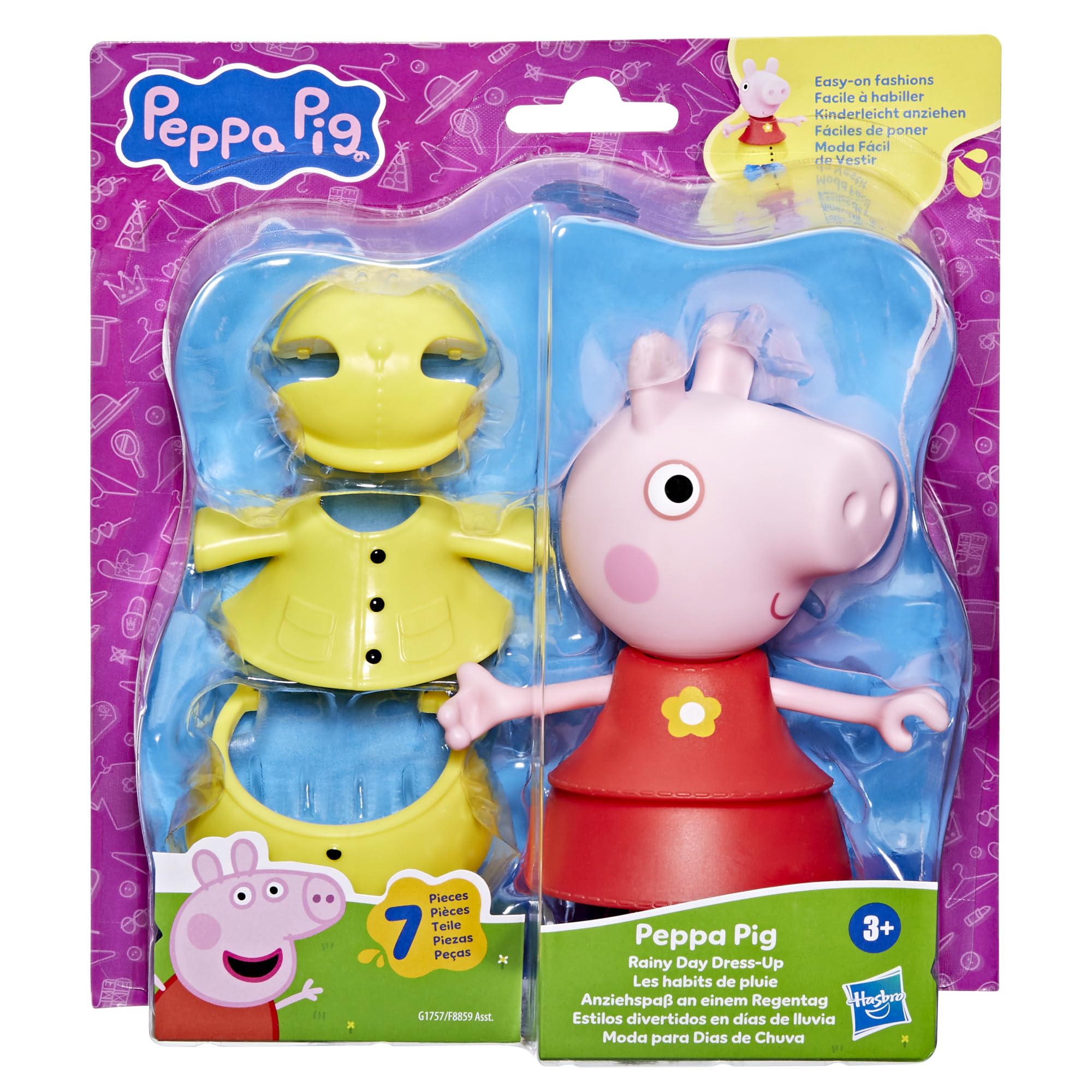Hasbro Peppa Pig, Estilos Divertidos en Días de Lluvia, Muñecas para Niñas y Niños de 3 Años, Juguete con Accesorios, Traje de Color Amarillo, Inventar Historias, Reyes Magos