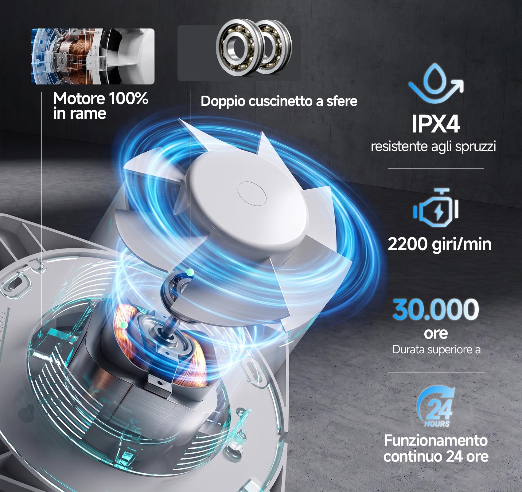 MOCINE Aspiratore bagno 100 mm con temporizzazione | Tempo di funzionamento regolabile su 6 livelli con display integrato, ventilatore WC silenzioso contro umidità e odori