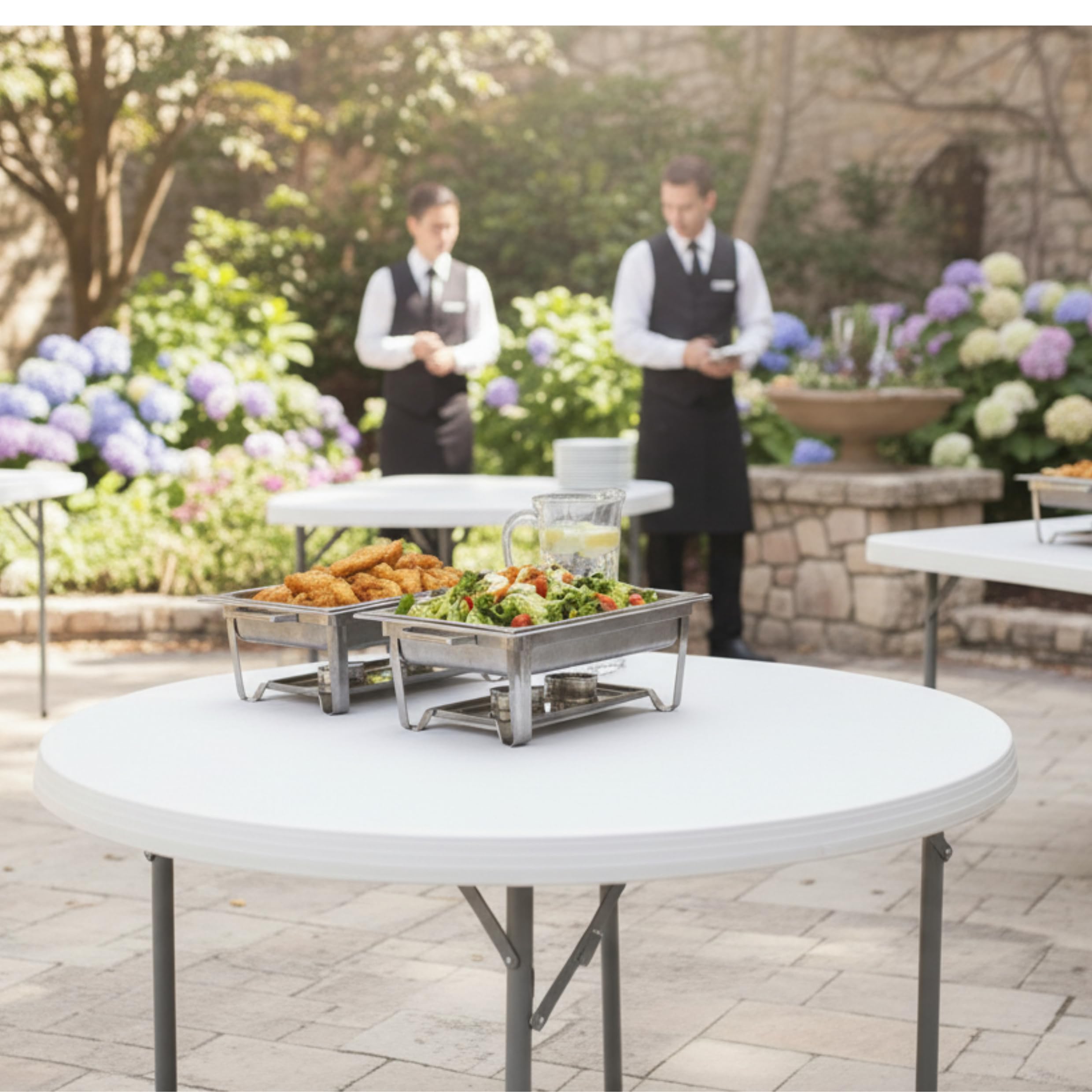 Tavolo Catering Rotondo Struttura in Acciaio e Piano in HDPE ø180x74hcm Ideale per Ambienti Esterni,Interni,Giardino,Bar,Ristorante,Terrazzo,Balcone