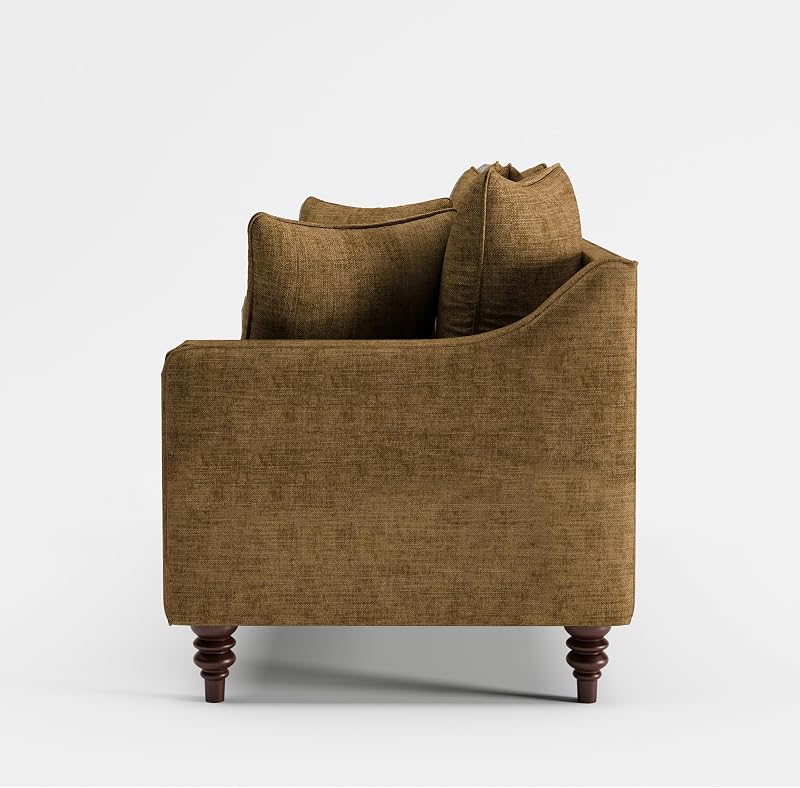 A Artdeco Home British Vintage Style Loveseat Couch,2 Seater Upholstered Sofa with Spiral Wooden Legs, Square Arm Two Seater Sofa for Small Space,Living Room Bedroom,Apartment(Caramel Brown) image 5