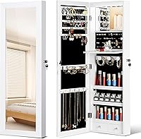 JOYUSAEN Mirror Jewelry Organizer: Wall/Door Mounted Armoire with Full-Length Mirror, LED Lights & Large Storage, White
