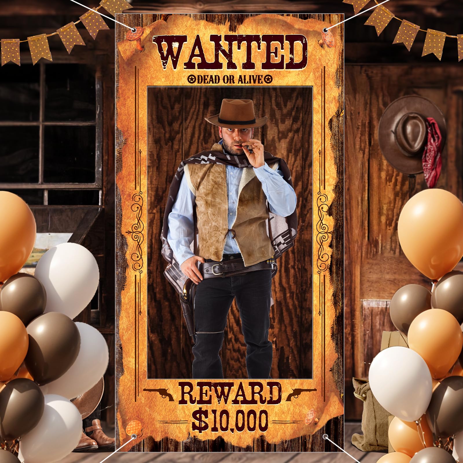 Large Cowboy Party Decoration Western Wanted Photo Banner