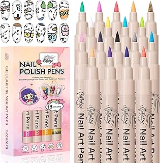 18 Colors Nail Art Pens Set, 3D Nail Polish Pens Quick-Drying Acrylic Pa...