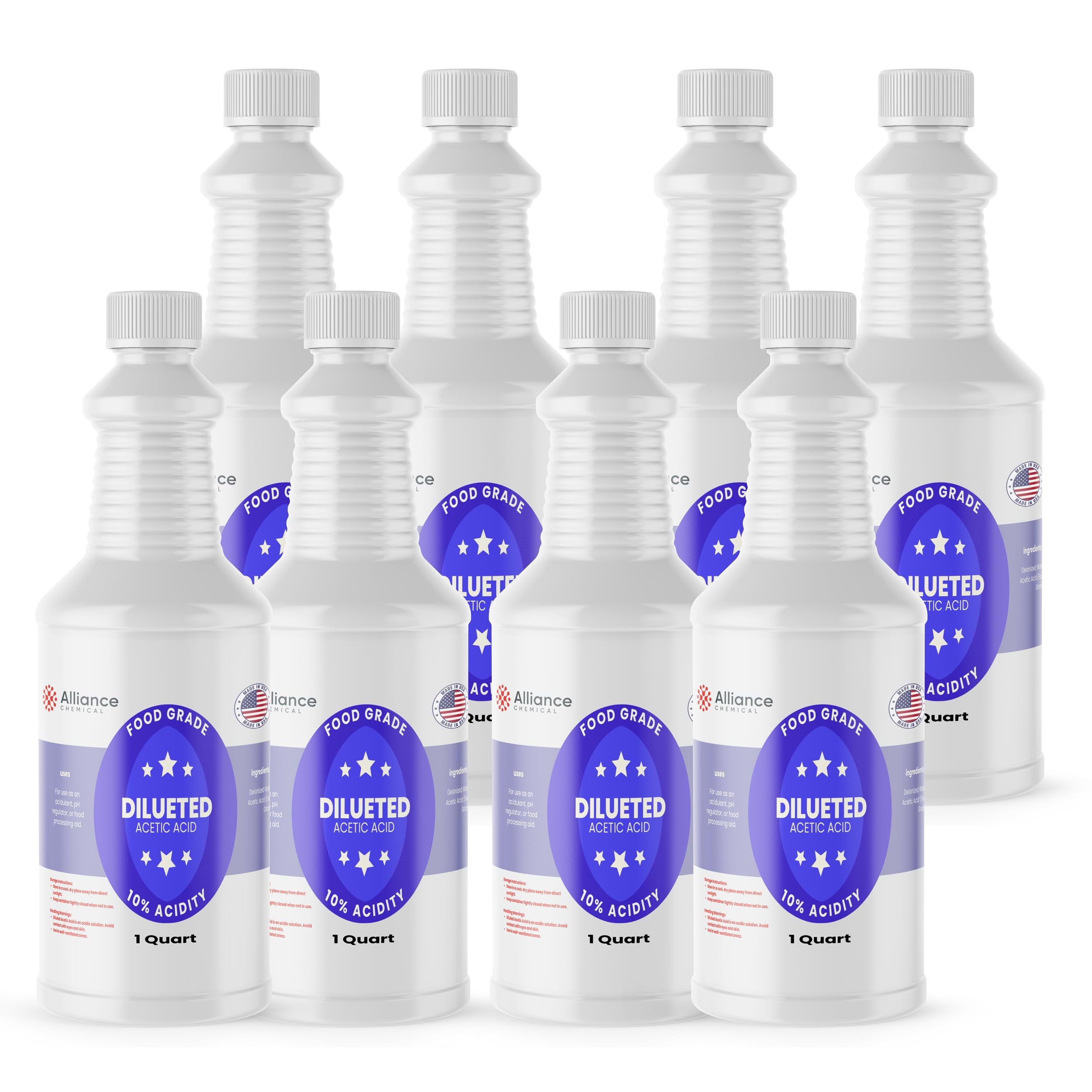10% Diluted Acetic Acid Food Grade - 8 Quarts – for Industrial Cleaning, Metal Surface Preparation, pH Adjustment in Chemical processes, and as a Solvent in Manufacturing
