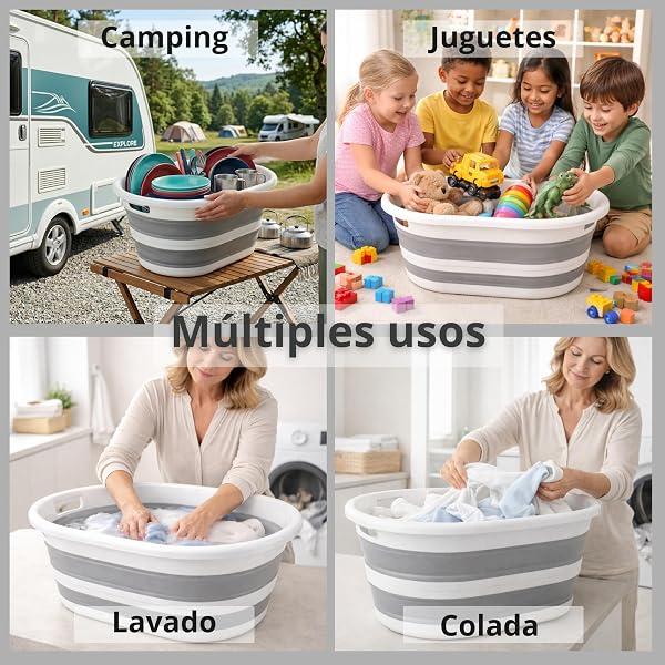 VELOSSIA Barreño Plegable 35L Silicona Resistente con Asas, Cubo Plegable Ropa, Cesto Ropa Multiusos, Incluye 2 Bolsas Delicadas, Cesta Colada, Baño, Camping, Lavado a Mano (35 L.) - 5