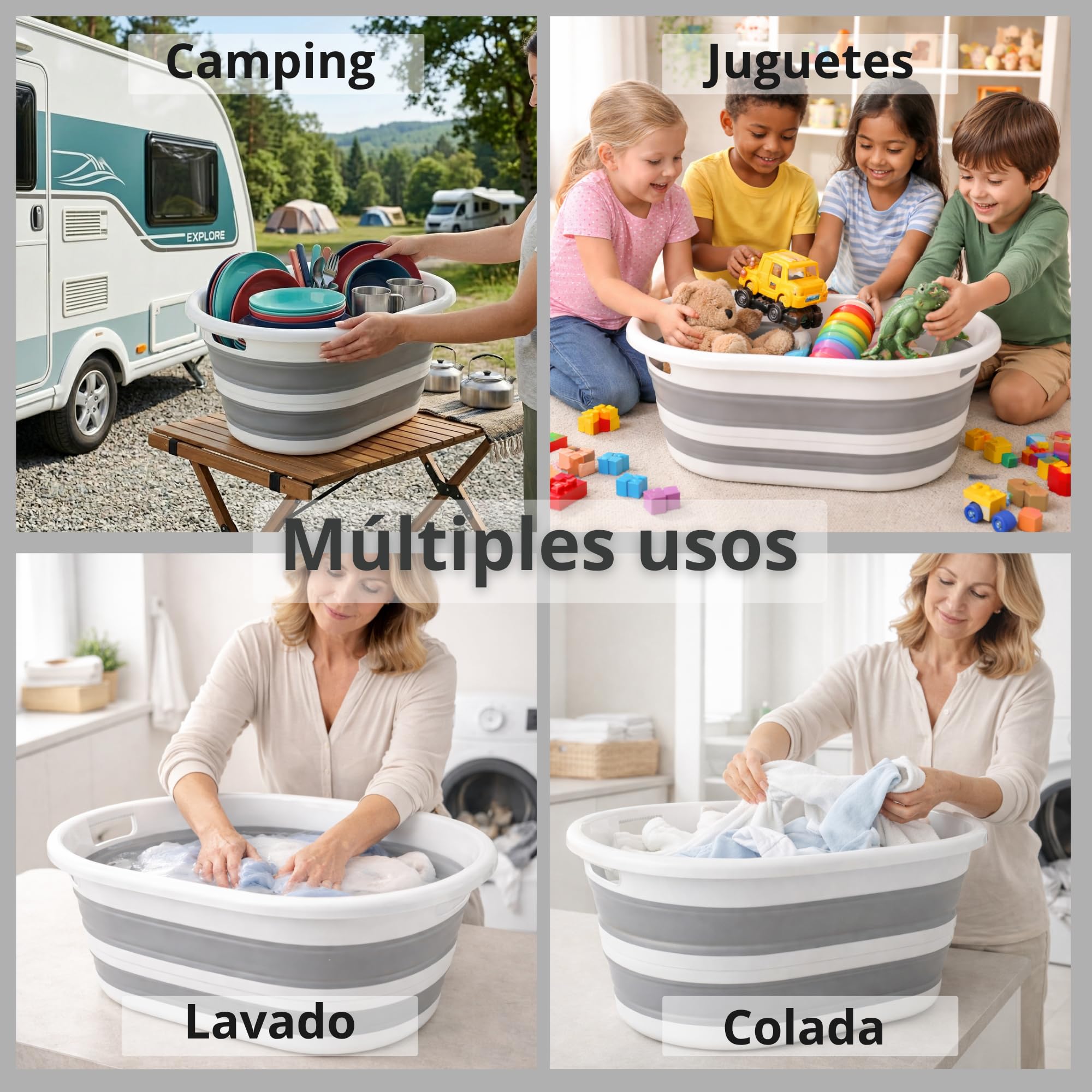 VELOSSIA Barreño Plegable 35L Silicona Resistente con Asas, Cubo Plegable Ropa, Cesto Ropa Multiusos, Incluye 2 Bolsas Delicadas, Cesta Colada, Baño, Camping, Lavado a Mano (35 L.) - 5