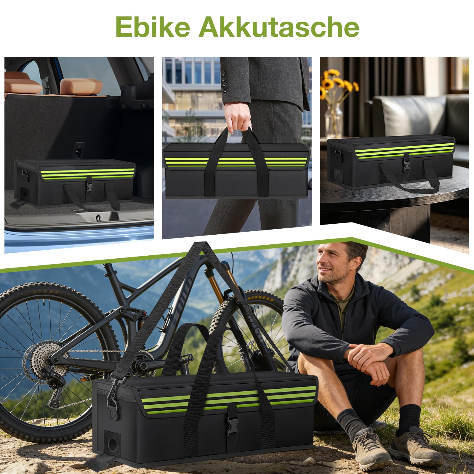Ebike Akku Tasche, Feuerfest Wasserdicht Explosionsgeschützt, Lipo Safe Bag, Geeignet zum Laden, Transportieren und Aufbewahren, 51*15*15cm, Reflektierendes Streifendesign (2)