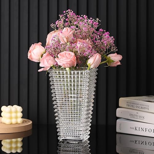 Miniatura 5 de Jarrón de cristal de cristal, florero cuadrado para decoración del hogar, mesa de comedor, sala de estar, centro de mesa, oficina, boda, fiesta de