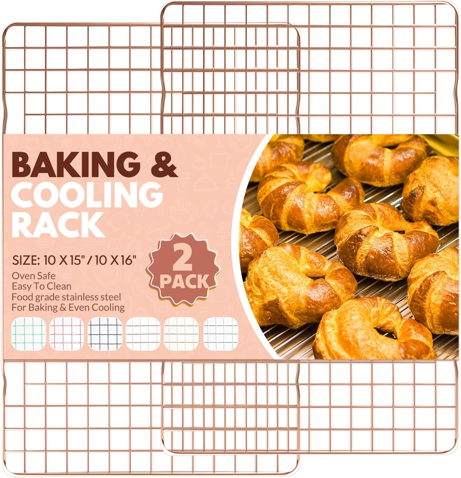 2 PCS Cooling Racks for Cooking and Baking, 15x10 Inches Stainless Steel Cooling Rack, Sheet Pan with Wire Rack for Baking Sheet, Bacon Rack Oven Safe Fits Jelly Roll Sheet Pan