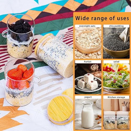 Miniatura 4 de MHDCLY Recipientes de avena con tapas, tarros de avena de 16 onzas, paquete de 4 tazas de avena, recipientes de preparación de comidas, recipientes