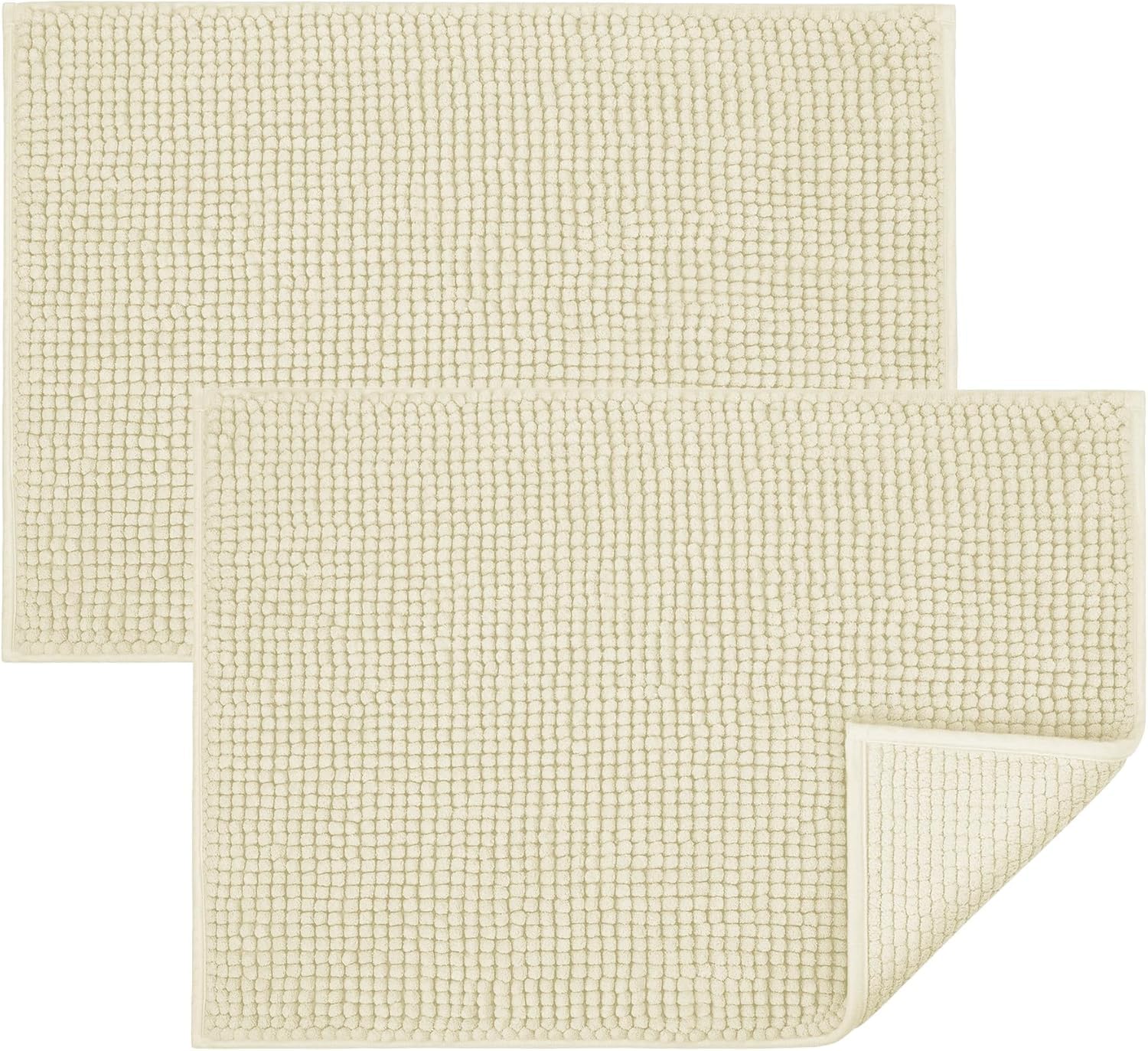 BedLooms Cream Bath Mat Non-Slip Anti Mould, 2 Pack 60x90cm Chenille Bathroom Mat, Ultra Soft Machine Washable Bath Mats Water Absorbent Shower Mat