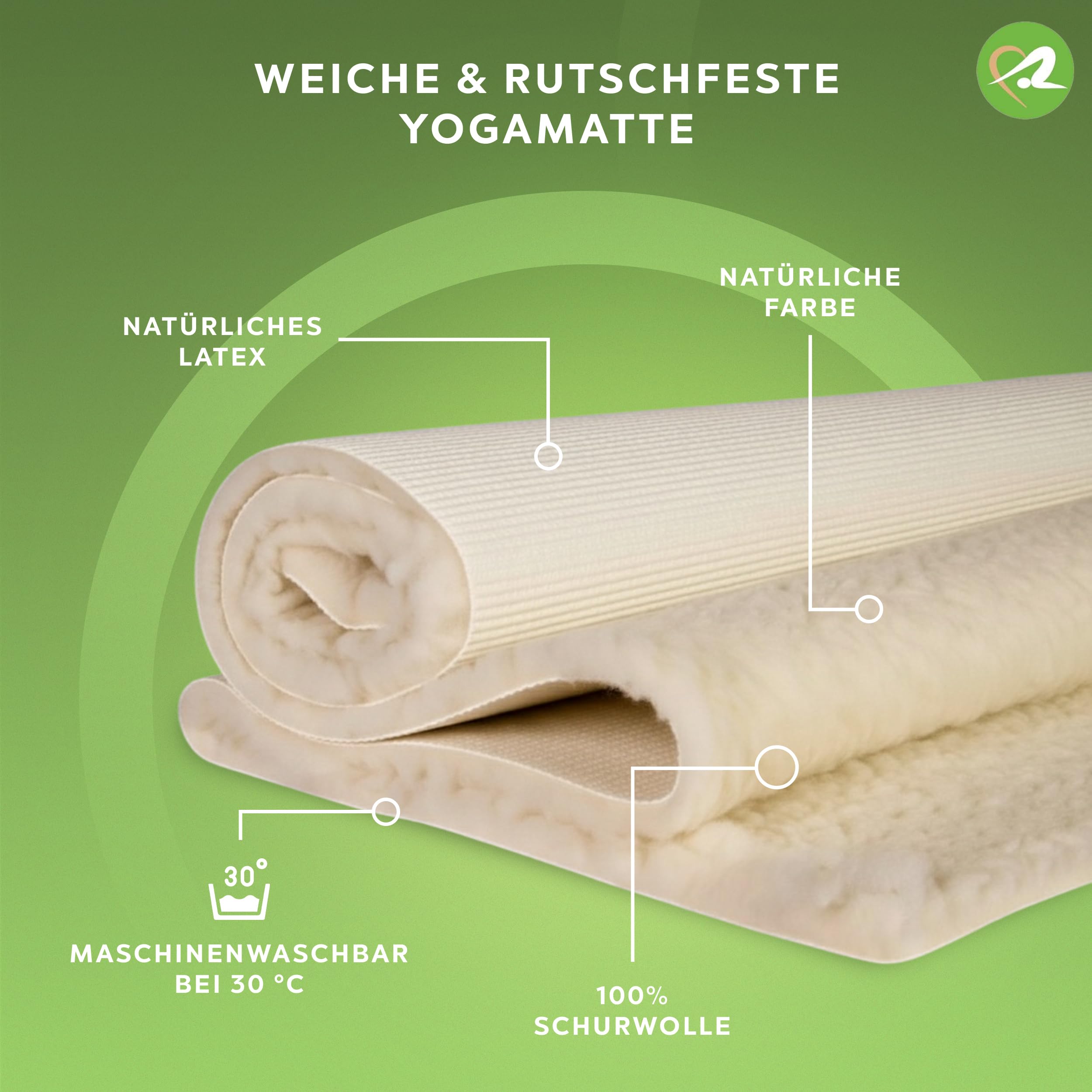 Yogamatte Basic, 16mm Florhöhe, 75x180 cm, Natur