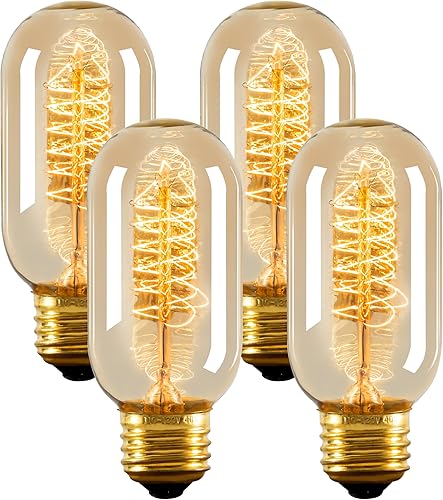 Edison Bulbs, paquete de 4 bombillas de filamento Vingtage, T45 2700 K, luz cálida de 40 vatios, 110 V-130 V, base E26E27, bombillas decorativas de