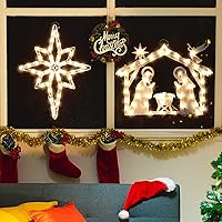 Vista 3 de Paquete de 2 decoraciones iluminadas de ventana de Navidad, luces de silueta de ventana de Navidad, decoración de lámpara de letrero de Navidad
