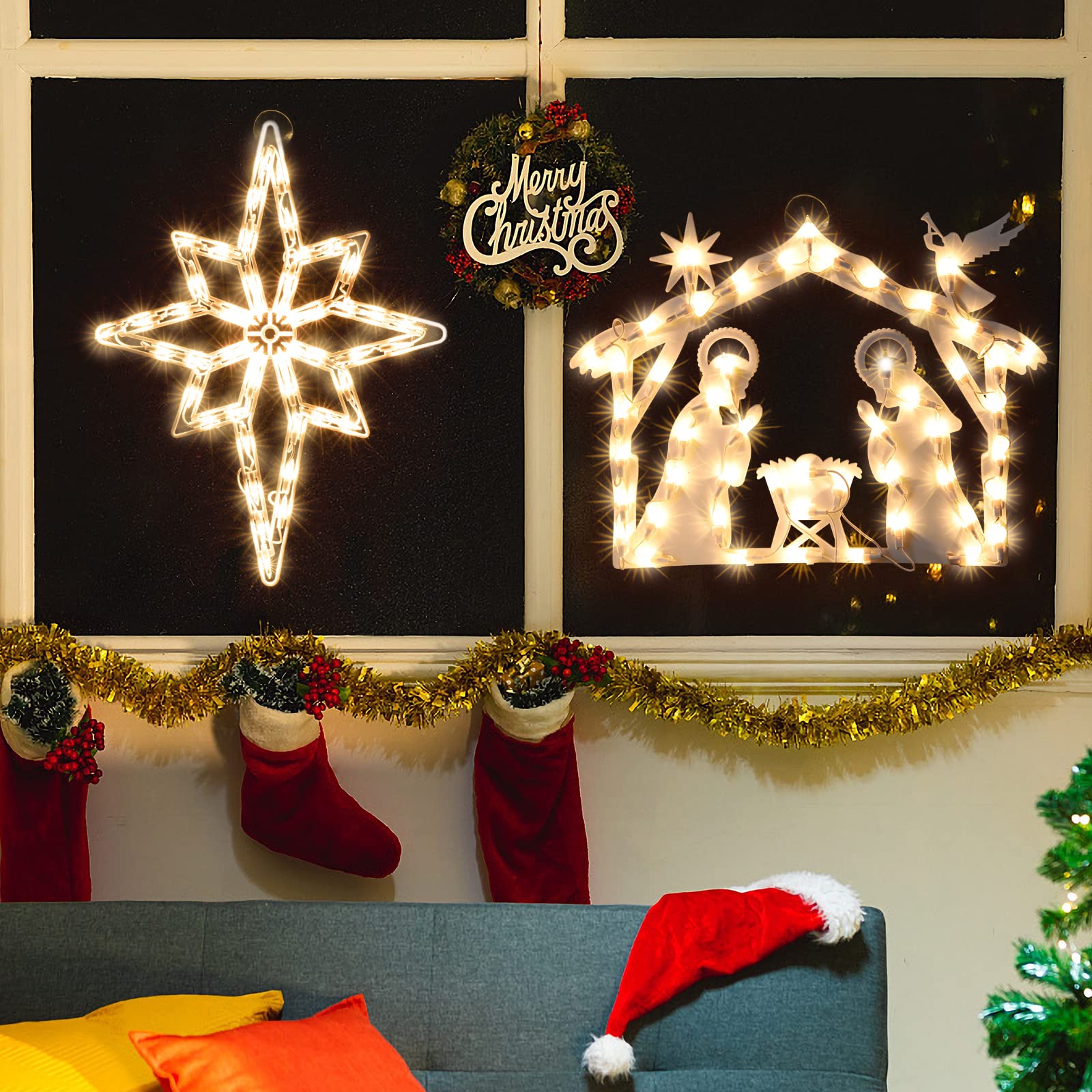 Weihnachts-Fenster-Silhouette-Lichter