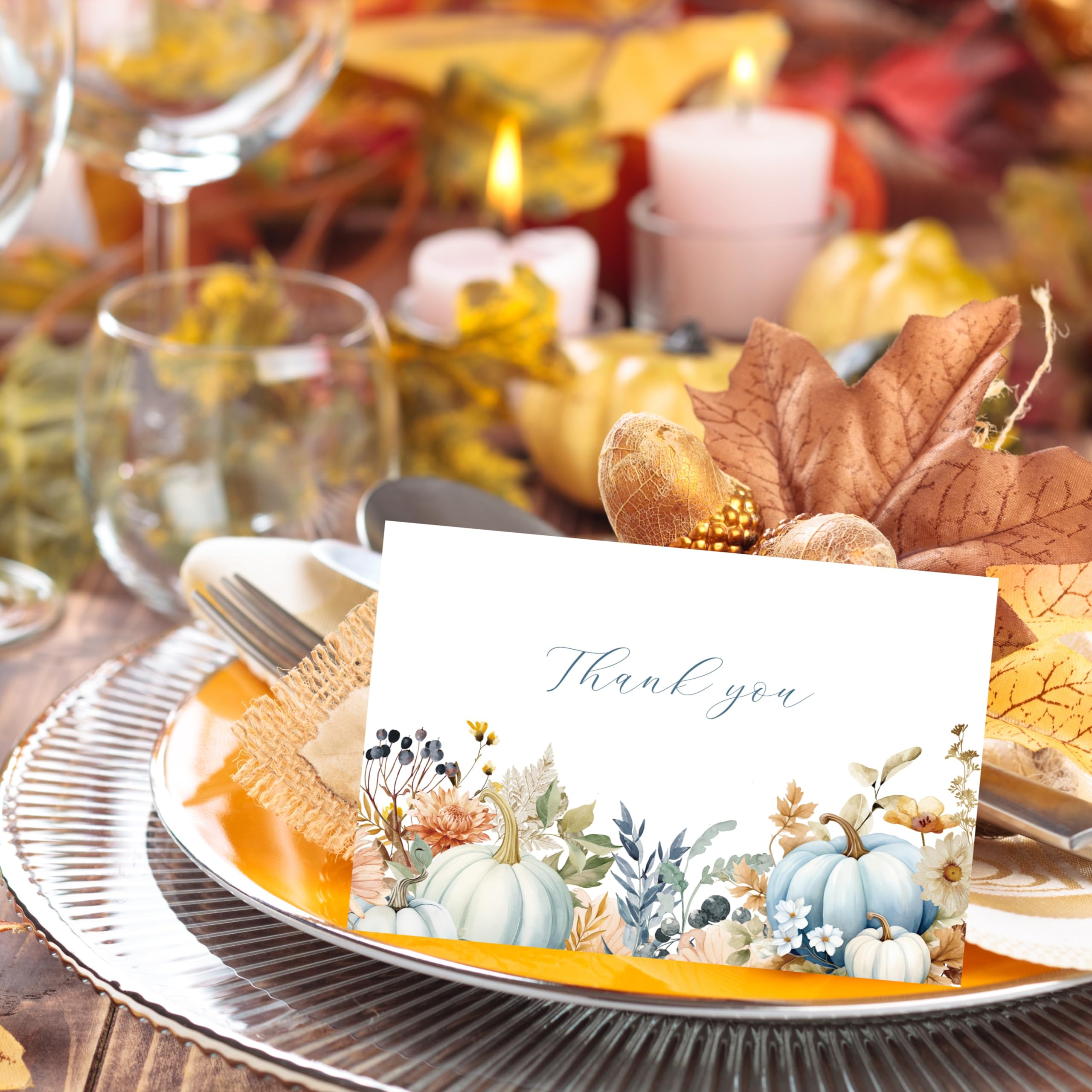 Gooji Tarjetas de agradecimiento de calabaza de otoño con sobres, tarjetas de agradecimiento florales (paquete de 20 unidades) Boho Baby Shower despedida de soltera, bodas, pequeñas empresas, Acción