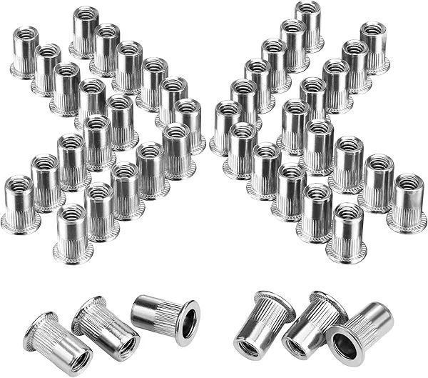 WORKPRO 50Pcs Rivet Nuts, 1/4”-20 Stainless Steel Rivnut, Flat Head Threaded Insert Nutserts with Knurled Body