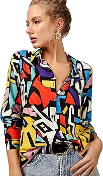 Blouses for Women Fashion, Casual Long Sleeve Button Down Shirts Tops, XS-3XL