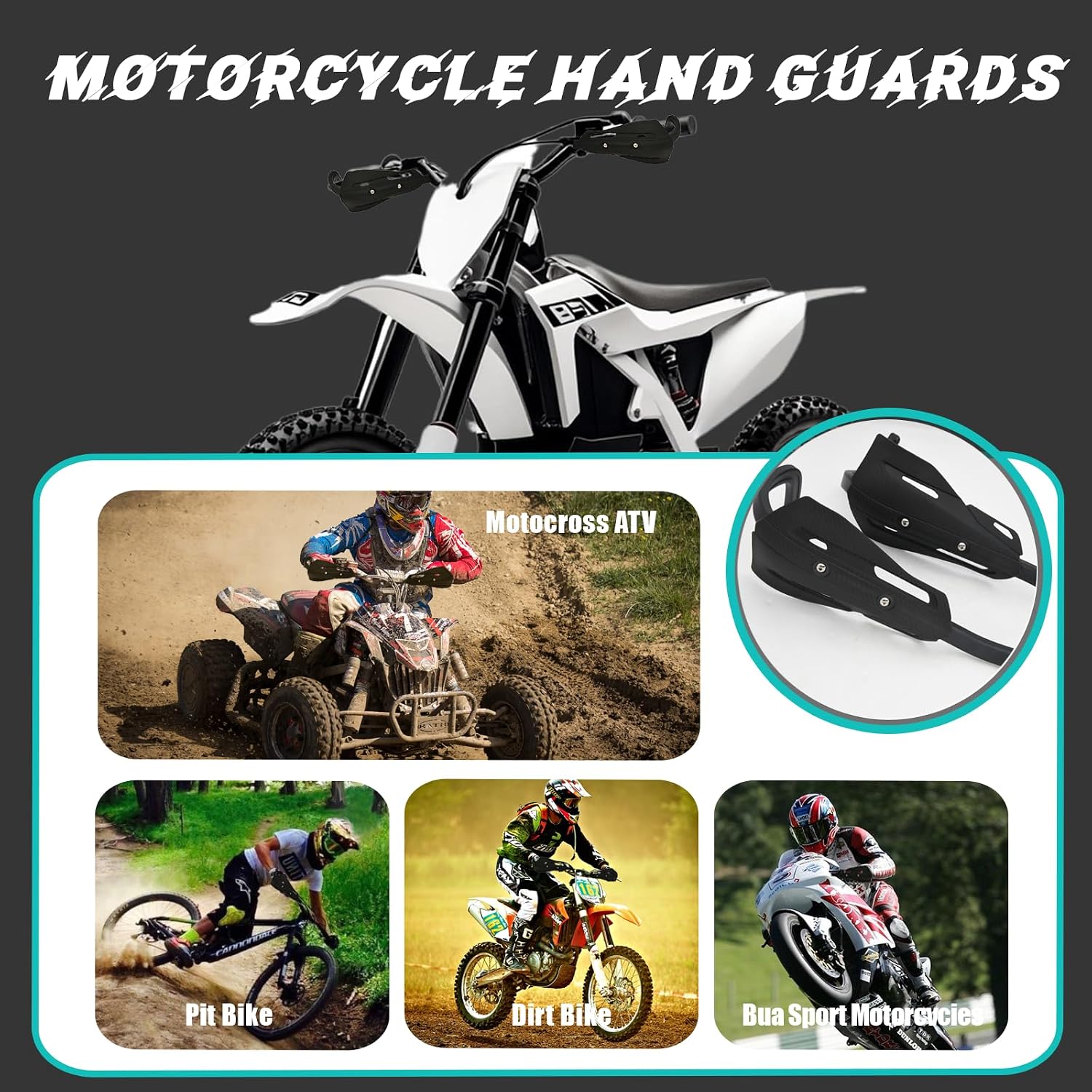 Dirt Bike Handguards,Heavy Duty Aluminum Alloy Hand Guards For Dirtbike,Fits 7/8" & 1 1/8" Handlebars for Hon-da/Y.amaha/Kawasaki/ATV/Dirt Bike (Black), Weatherproof & Crash Protection