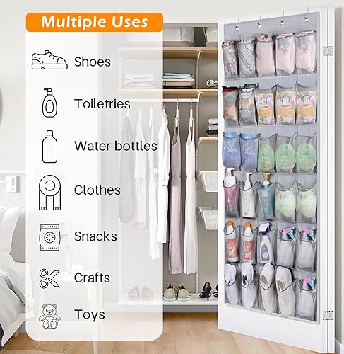Miniatura 6 de MISSLO Organizador de zapatos para colgar sobre la puerta, 35 bolsillos grandes, resistente tela Oxford, color gris