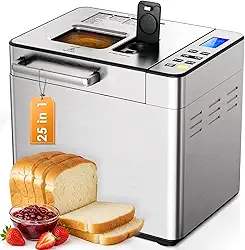 EUHOMY Máquina de fazer pão 25 em 1 máquina de fazer pão de 900 g, máquinas de pão com dispensador de nozes e dispensador de fermento, 3 tamanhos de pão, 3 cores de crosta, máquina de massa com opções