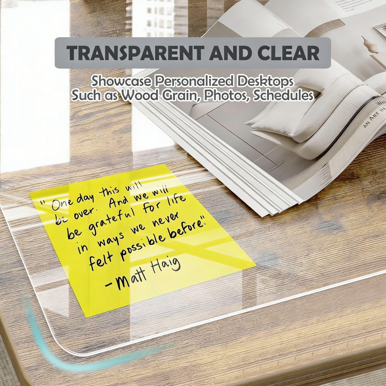 Schreibtischunterlage Transparent 1.5mm, Klares Großes Mauspad, Wasserdichte Tischunterlage Schreibunterlage Durchsichtig, Tischschutz Unterlage Schreibtisch Zubehör Für Büro，Zuhause(130cm x 180cm)