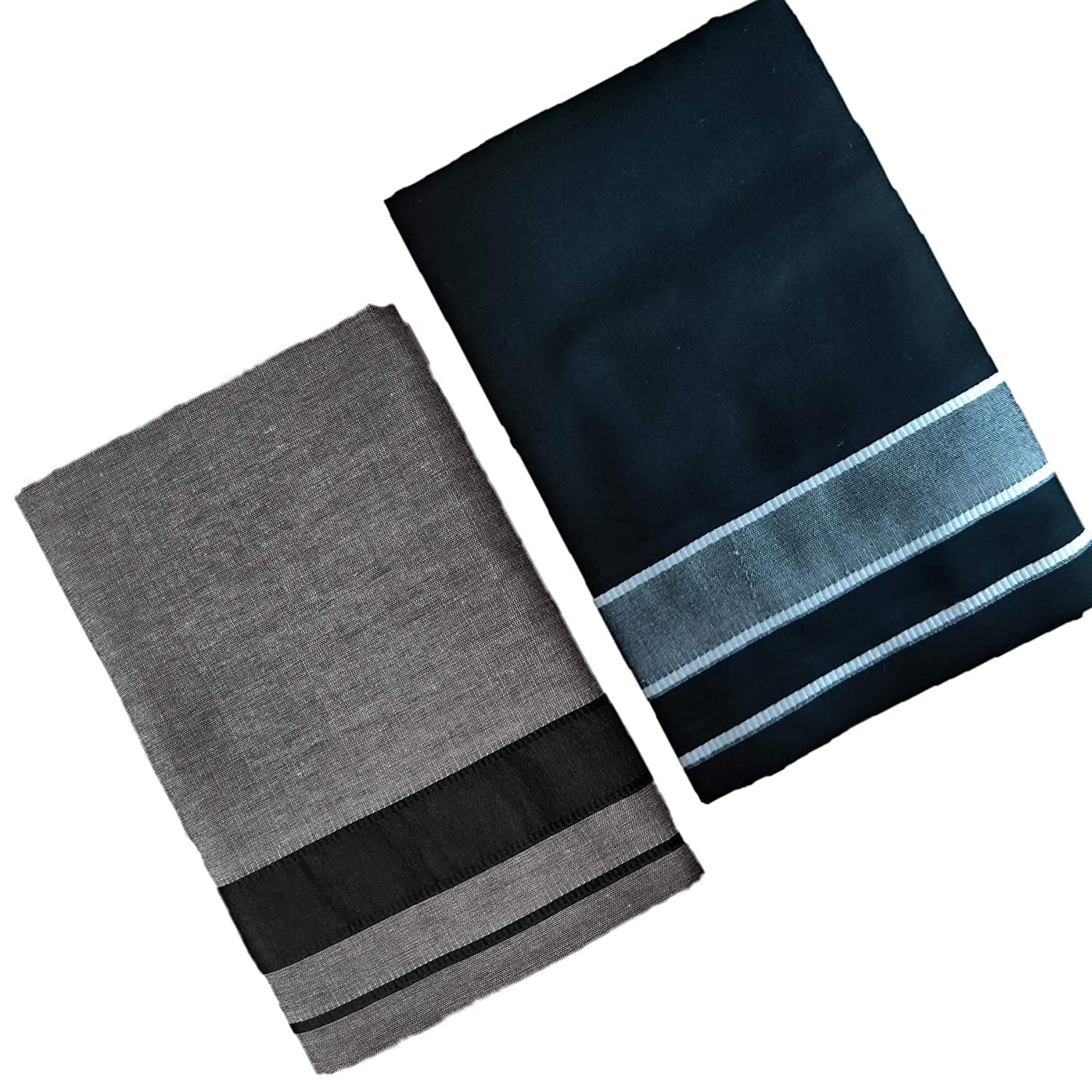 RAGINI V Men's 100% Cotton Colour Dhoti (Black Lungi and Grey Lungi | Combo pack of 2 | Free Size)