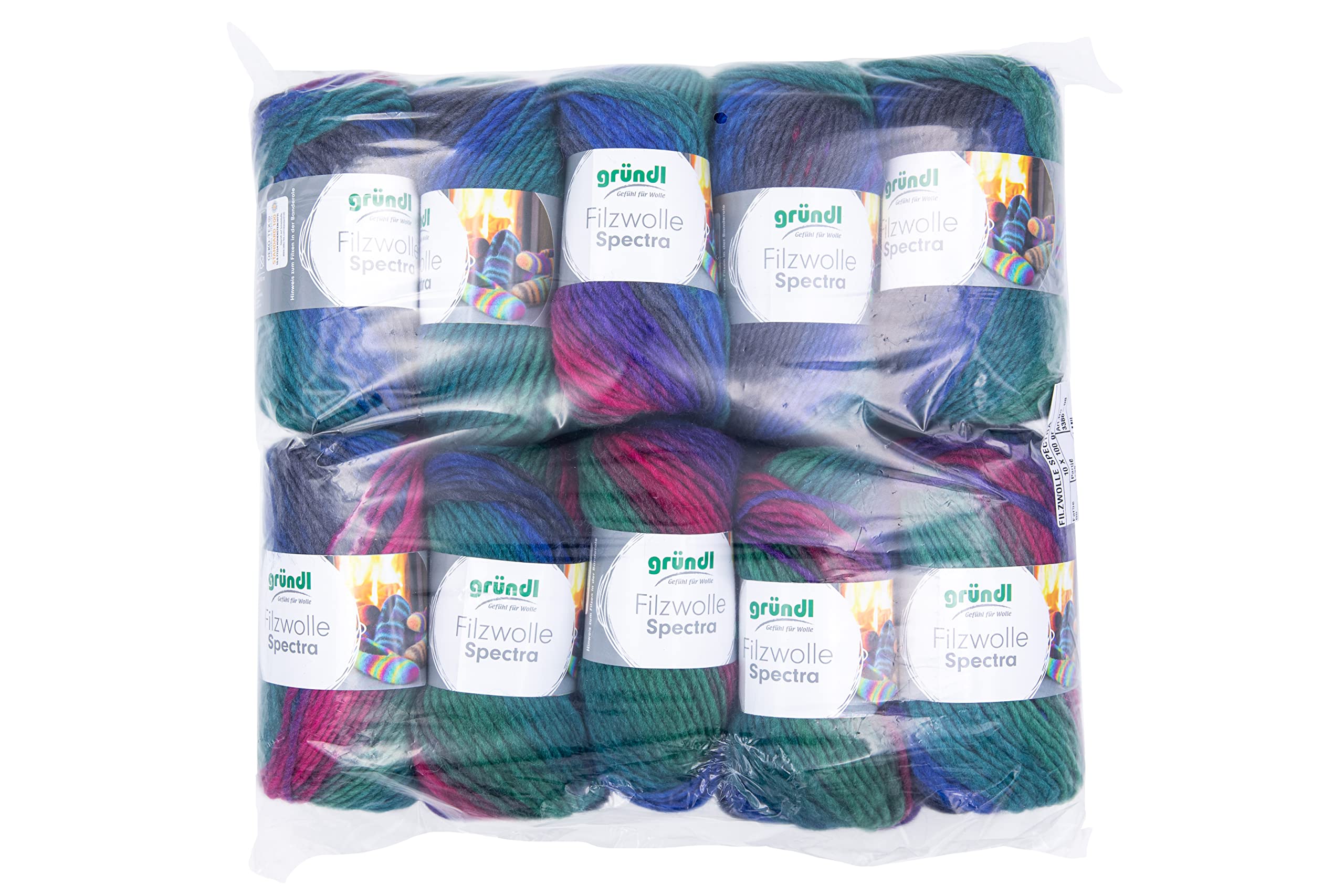 Gründl Spectra - Lana de fieltro (certificado Oeko-Tex, 100% lana virgen para fieltro, 100 g/100 m, 10 ovillos de 100 g), multicolor