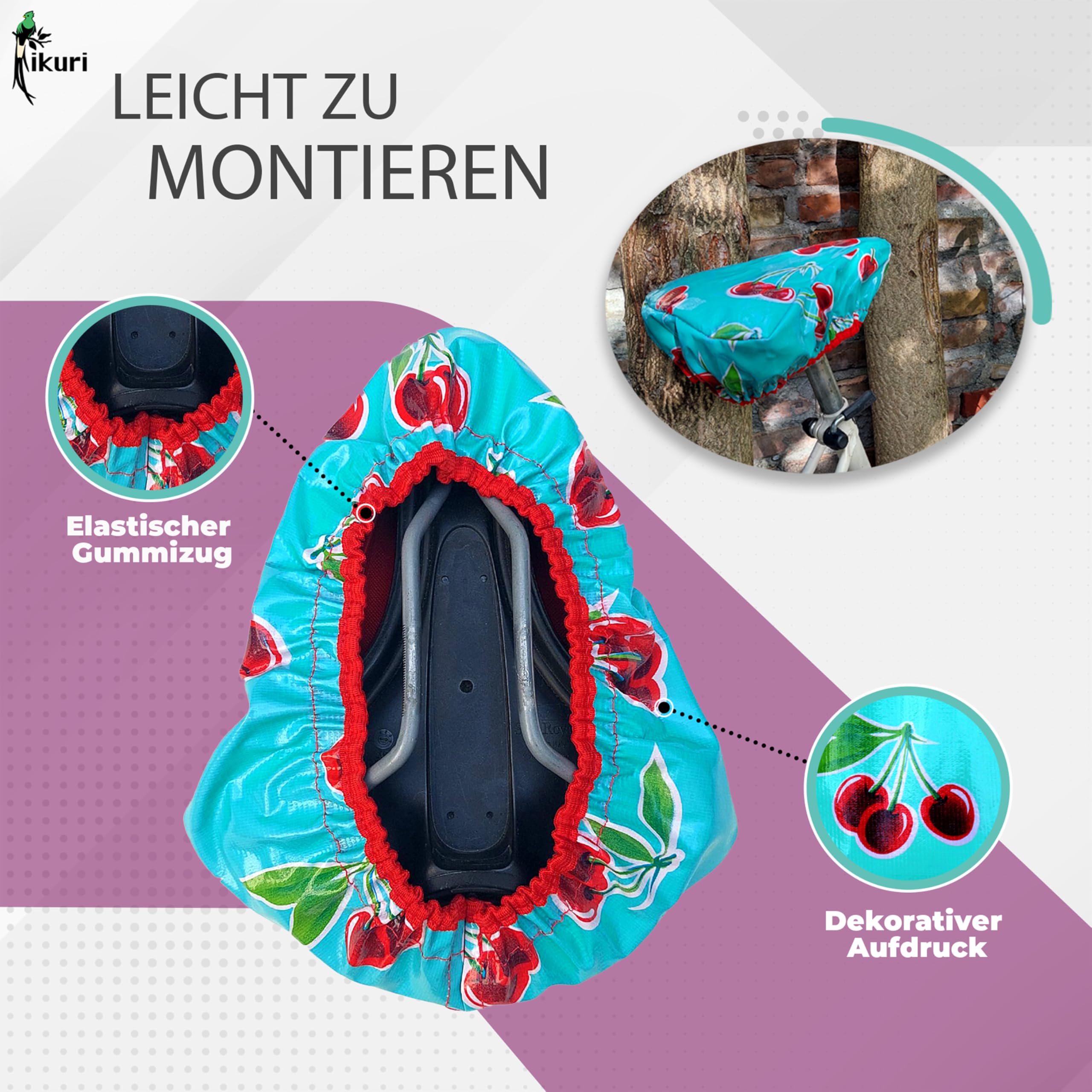 Ikuri Sattelschoner Sattelbezug Regenschutz Sattelschutz aus wasserabweisendem Wachstuch - Cerezas türkis