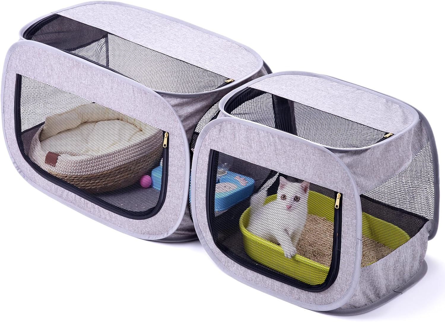 NAFU Corner Cat Playpen with Litter Box Compartment for Indoor Use - Space Saving Pet Playpen, Foldable & Portable Enclosure for Kittens or Puppy, Cat Houses & Condos