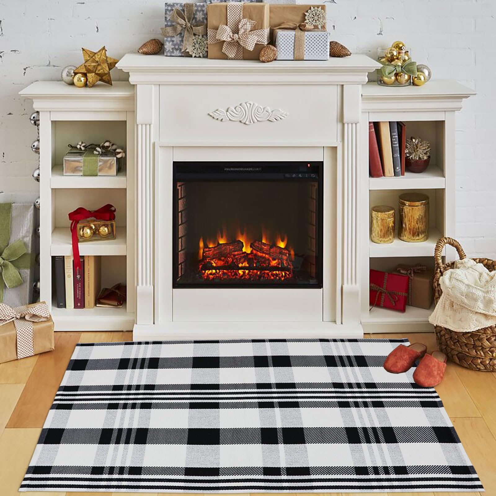 Alfombra de Navidad a cuadros para exteriores, 27.5 x 43 pulgadas, alfombra de área para interiores y exteriores, alfombra de capas para felpudo de saludo/bienvenida, lavable a máquina, alfombra