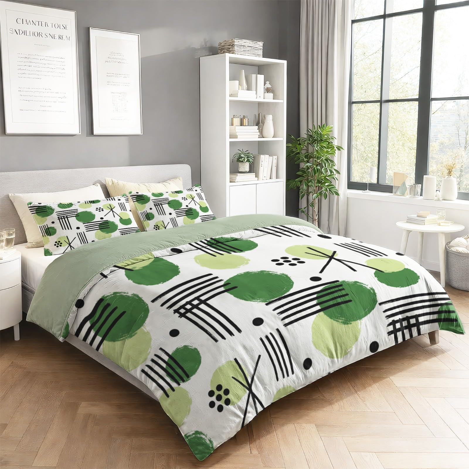 Biancheria da letto 200 x 200 cm, motivo geometrico nordico moderno, in microfibra, non necessita di stiratura e antipiega, copripiumino con chiusura lampo + federa