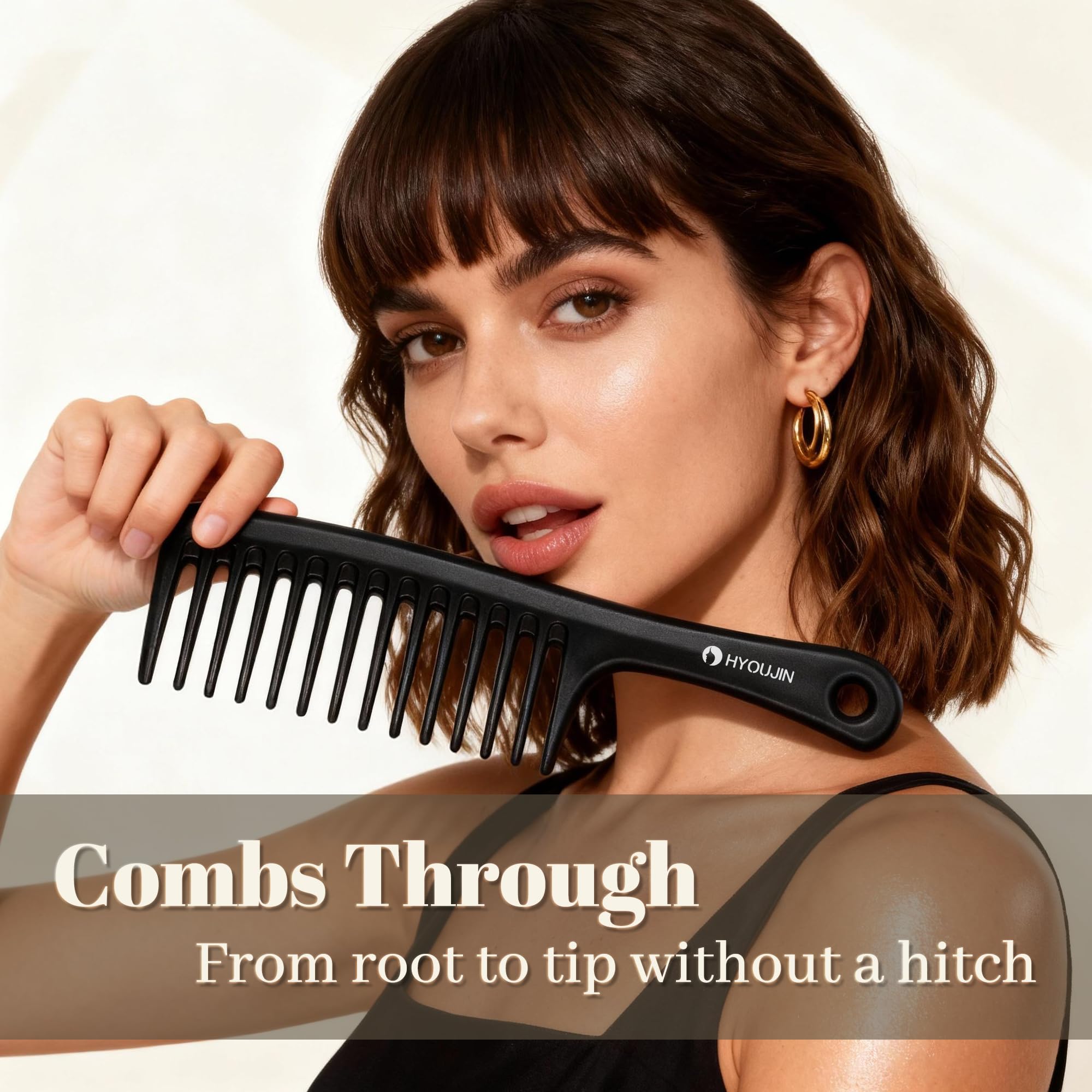 Hyoujin Peine para desenredar el cabello con dientes anchos, mango de mango, peine ideal para cabello largo y mojado