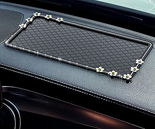 Termooan Car Anti-Slip Sticky Gel Pad, Glitter Bling Rhinestone Floral Decoration Car Dashboard Mat Adhesive Gripping Pad for Cell Phones, Sunglasses, Keys, Coins, Non-Slip Silicone Mat