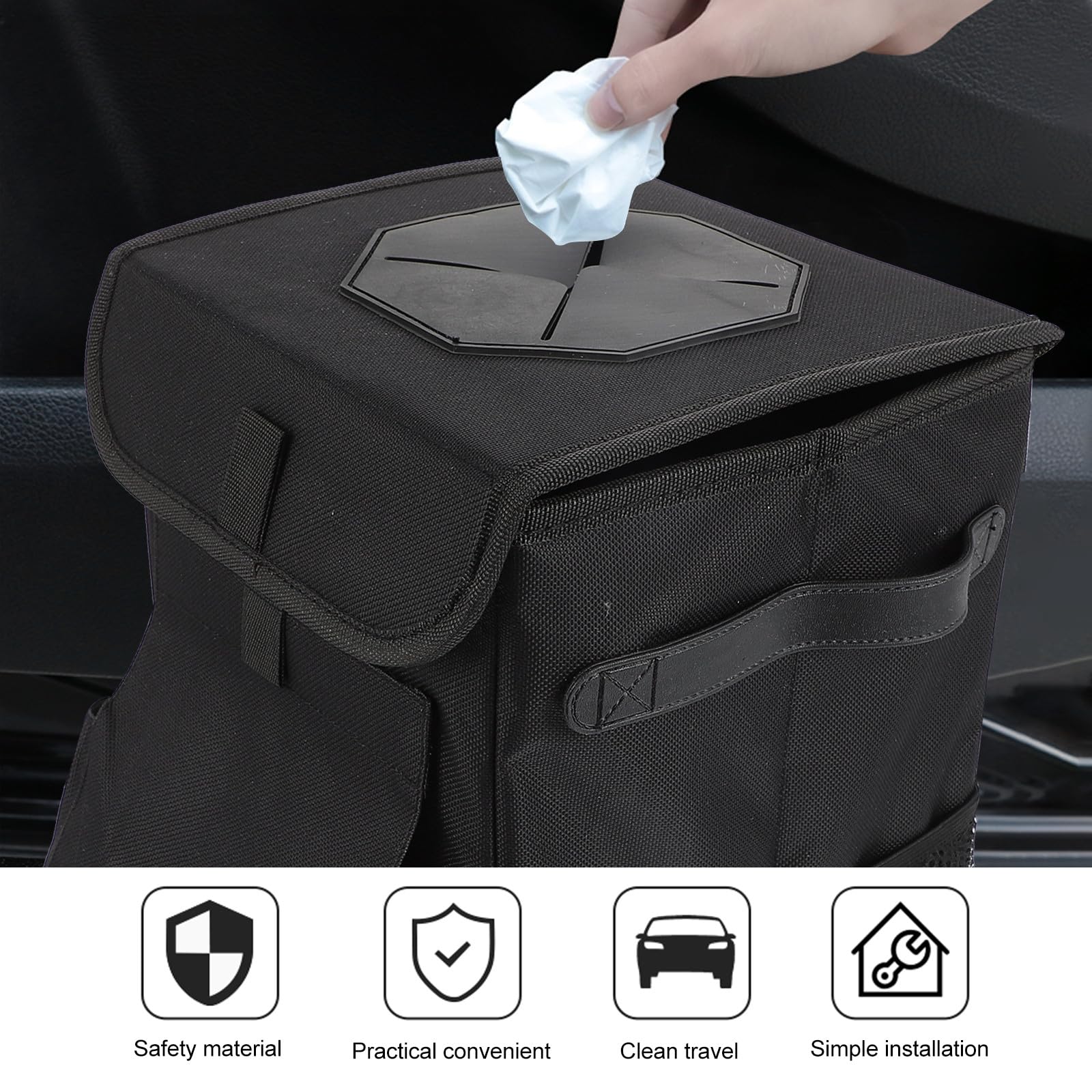 Abfalleimer Faltbarer Seitlichen aus Oxford Stoff Auto Netzfächern Vorderer Stofftasche Hängend oder Stehend für Auto Konsole und Boden