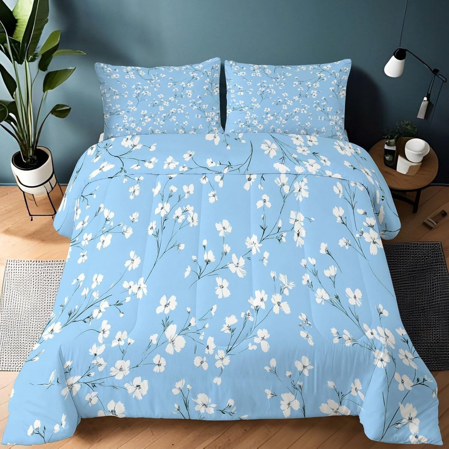 Genérico Edredon Cama 135 Cosmos Blanco Edredón Nordico Adulto sin Funda Reversible Fresco Estampado Suave Ligero Transpirable Duvet 220x220 cm Incluye 2 Fundas de Almohada 50x75 cm YUa670