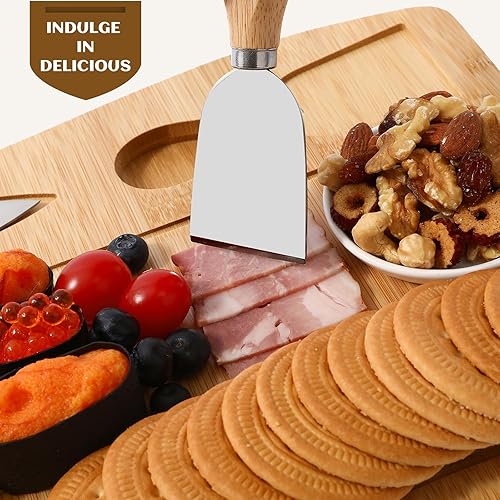 Miniatura 4 de Juego de tabla de quesos y cuchillos, tabla de charcutería en forma de onda con dos cuchillos, bandeja de corte de queso, bandeja de bambú para uso